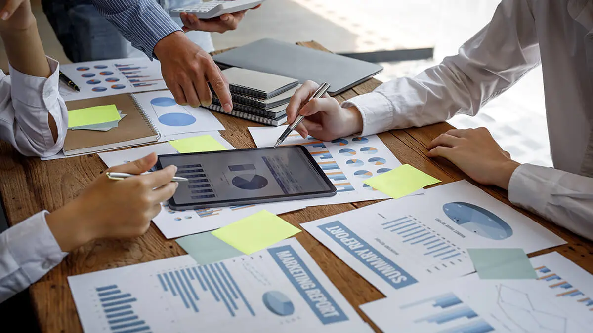 Financial reporting documents and charts used for property management accounting