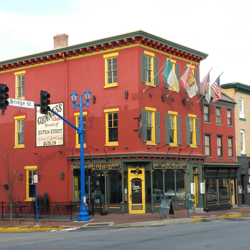 Colorful storefronts and apartments in downtown Phoenixville, PA